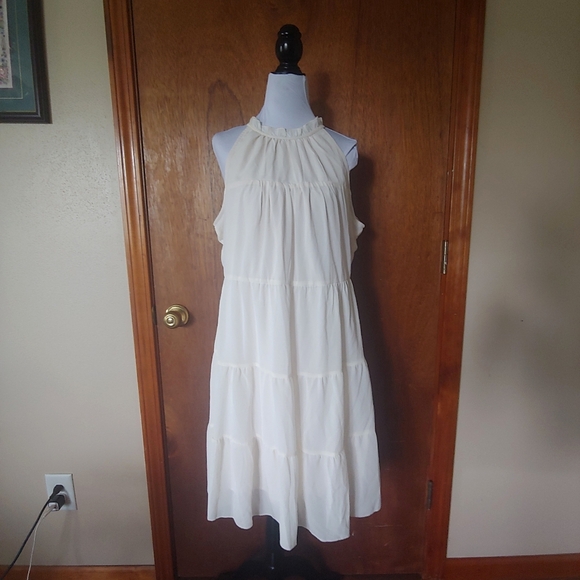 NWT Kirundo Yellow Halter Sleeveless Frilly Ruffle Tiered Mini Swing Dress M - Picture 3 of 12